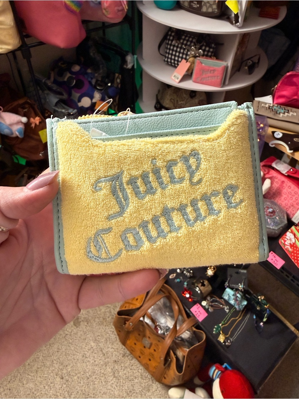 Juicy Couture Yellow Terry Card Holder with Mint Trim